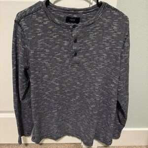 1901 Long Sleeve Henley Shirt | Striped Black/White/Grey | Size M